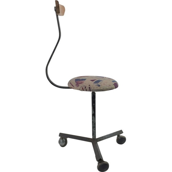 Image 1 of Chaise industrielle vintage en métal gris et bois, Slovaquie 1960