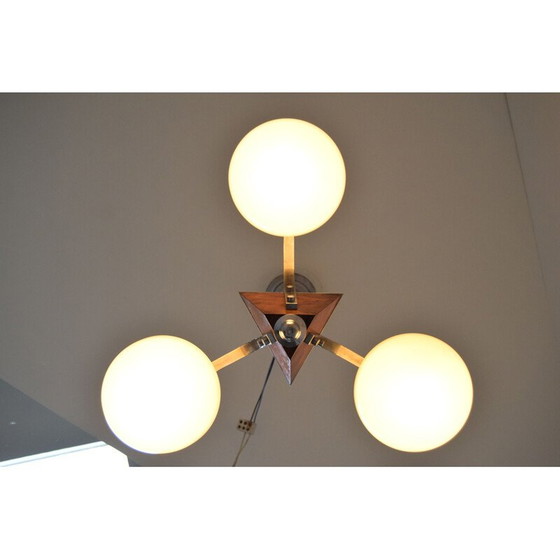 Image 1 of Lustre vintage art déco en verre et bois, Tchécoslovaquie 1930