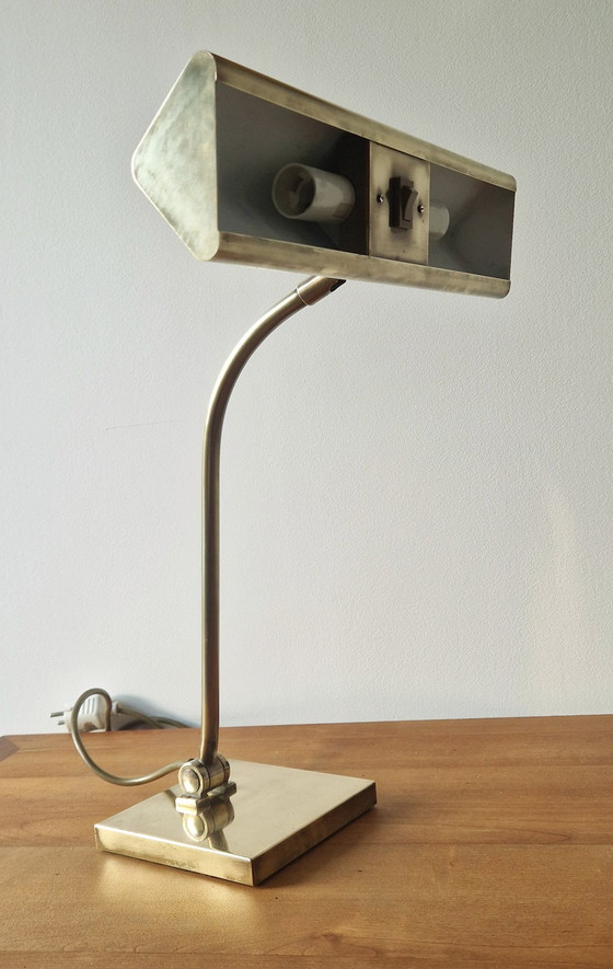 Image 1 of Lampe Style Banquier 1970 Laiton