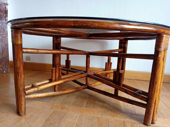 Image 1 of Grande Table Télescopique En Rotin Vers 1970