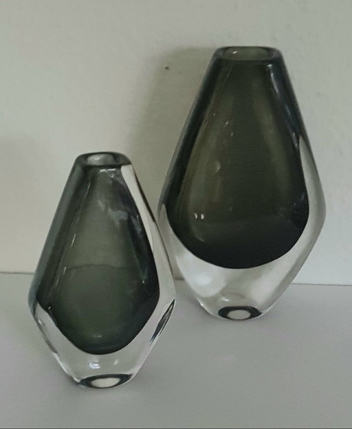 2X Vases par Nils Landberg pour Orrefors, 1950S