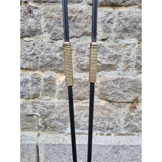 Image 1 of Vintage tripod floor lamp in steel, brass and opaline, 1950