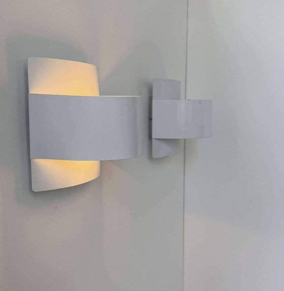 Image 1 of 2X Appliques En Métal Laqué Blanc Par Peter Celsing - Suède 1960