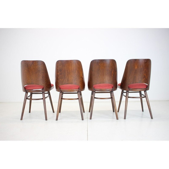 Image 1 of Ensemble de 4 chaises de salle à manger vintage en bois et tissu par Oswald Haerdtl pour Thonet, Tchécoslovaquie années 1960