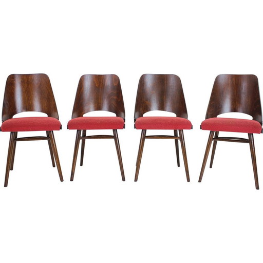 Ensemble de 4 chaises de salle à manger vintage en bois et tissu par Oswald Haerdtl pour Thonet, Tchécoslovaquie années 1960