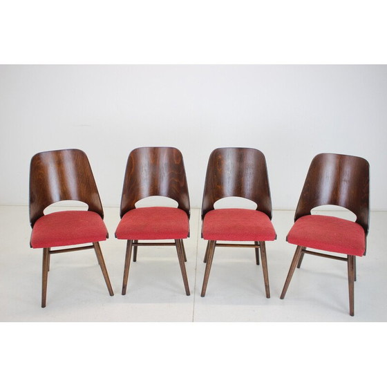 Image 1 of Ensemble de 4 chaises de salle à manger vintage en bois et tissu par Oswald Haerdtl pour Thonet, Tchécoslovaquie années 1960