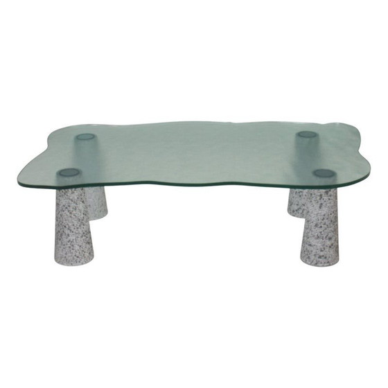 Image 1 of Table basse vintage en marbre gris et verre texturé pour Casigliani, Italie 1980