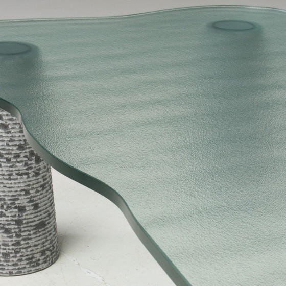 Image 1 of Table basse vintage en marbre gris et verre texturé pour Casigliani, Italie 1980