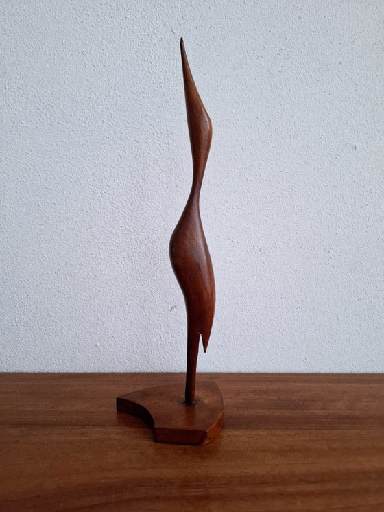 Image 1 of Vintage Wooden Crane Statue Heron Teakwood