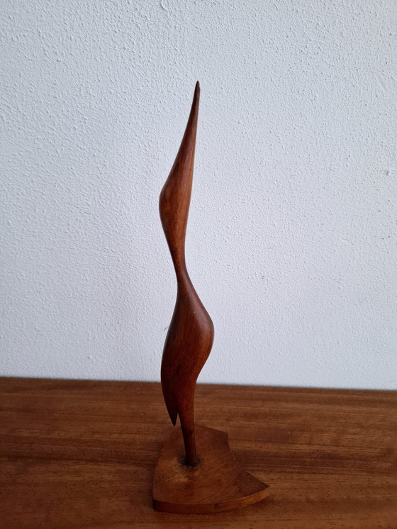 Image 1 of Vintage Wooden Crane Statue Heron Teakwood