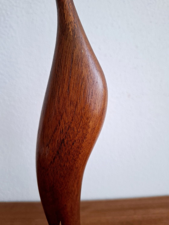 Image 1 of Vintage Wooden Crane Statue Heron Teakwood