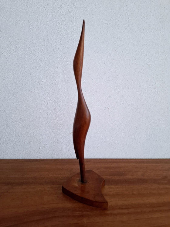 Image 1 of Vintage Wooden Crane Statue Heron Teakwood