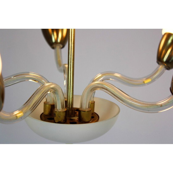 Image 1 of Lustre vintage en acier et verre, Tchécoslovaquie 1960