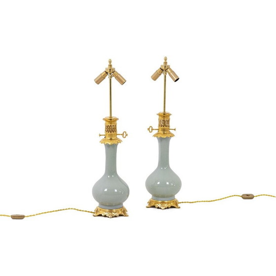 Image 1 of Paire de lampes en porcelaine céladon et bronze doré, 1880