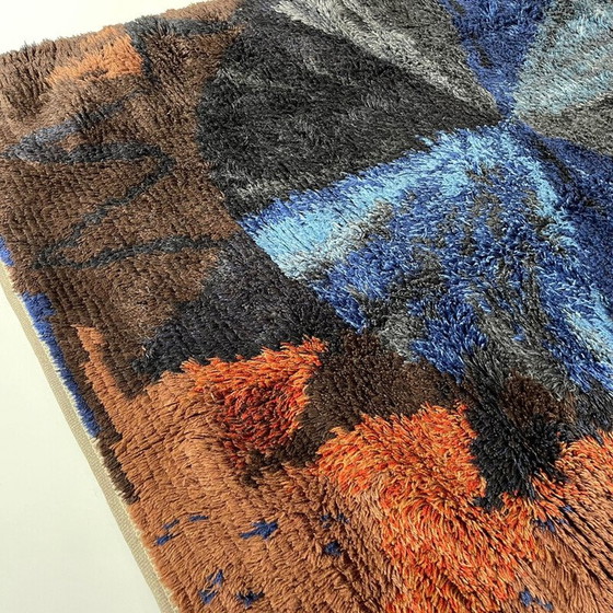 Image 1 of Tapis vintage Rya à longs poils en laine multicolore, Suède, années 1960