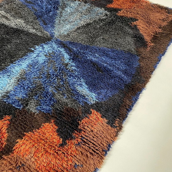 Image 1 of Tapis vintage Rya à longs poils en laine multicolore, Suède, années 1960