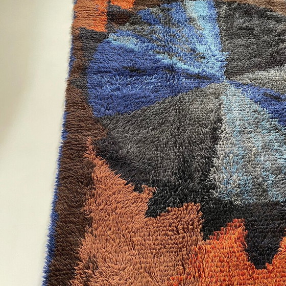 Image 1 of Tapis vintage Rya à longs poils en laine multicolore, Suède, années 1960