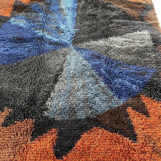 Image 1 of Tapis vintage Rya à longs poils en laine multicolore, Suède, années 1960