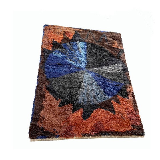 Image 1 of Tapis vintage Rya à longs poils en laine multicolore, Suède, années 1960