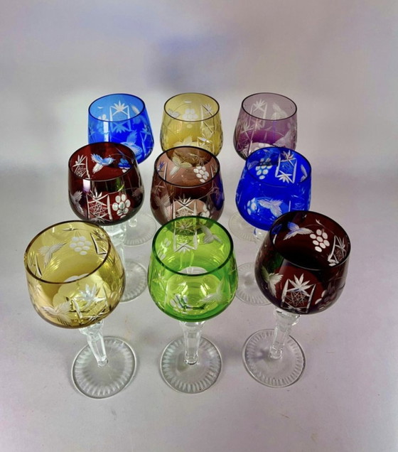 Image 1 of 9x Verre Roemer En Cristal De Couleurs