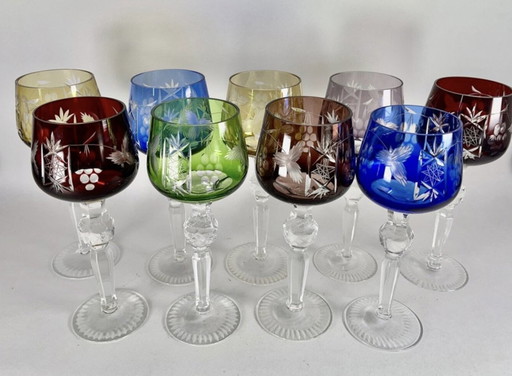 9x Verre Roemer En Cristal De Couleurs