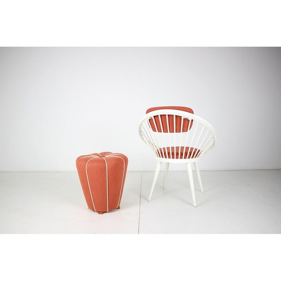 Image 1 of Ensemble de fauteuils et pouf en bois et tissu, Tchécoslovaquie 1950-1970