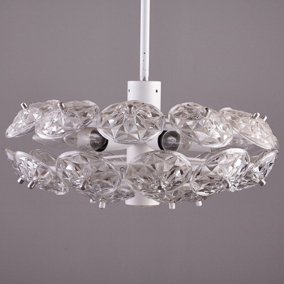 Image 1 of Lustre rond vintage avec plaques de verre 1970