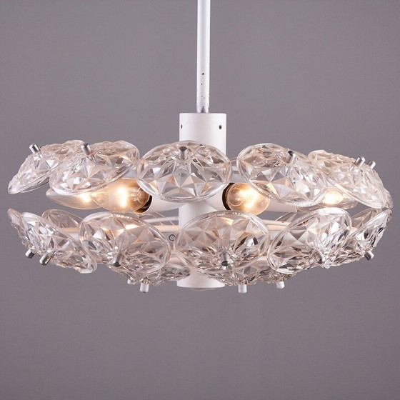 Image 1 of Lustre rond vintage avec plaques de verre 1970