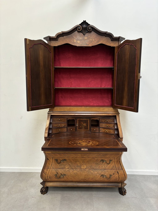 Armoire ancienne en ronce de noyer incrustée de marqueterie hollandaise du XIXe siècle