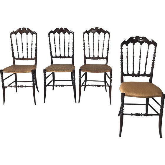 Image 1 of Ensemble de 4 chaises en osier vintage Chiavari, Italie 1950