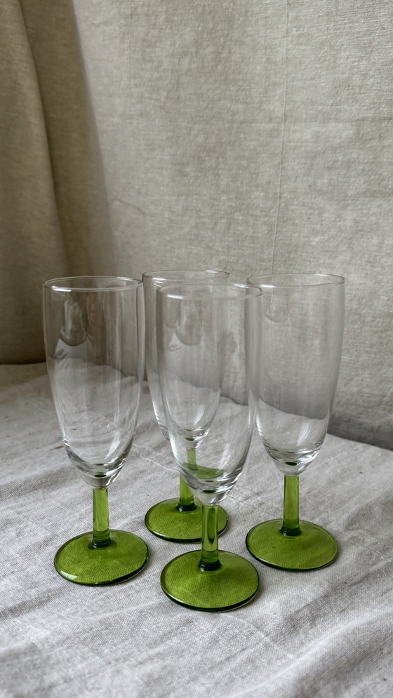 Image 1 of 4X Flûte à Champagne Vintage avec pied vert