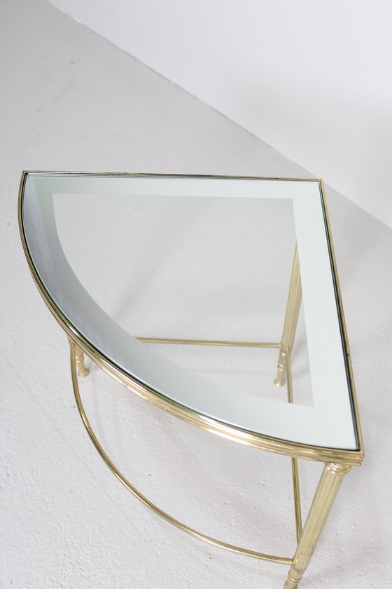 Image 1 of Table d'angle vintage, table d'appoint, table à plantes - verre, laiton 1970