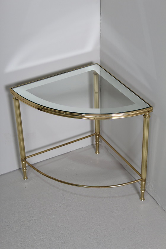 Image 1 of Table d'angle vintage, table d'appoint, table à plantes - verre, laiton 1970