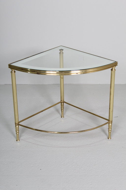 Table d'angle vintage, table d'appoint, table à plantes - verre, laiton 1970