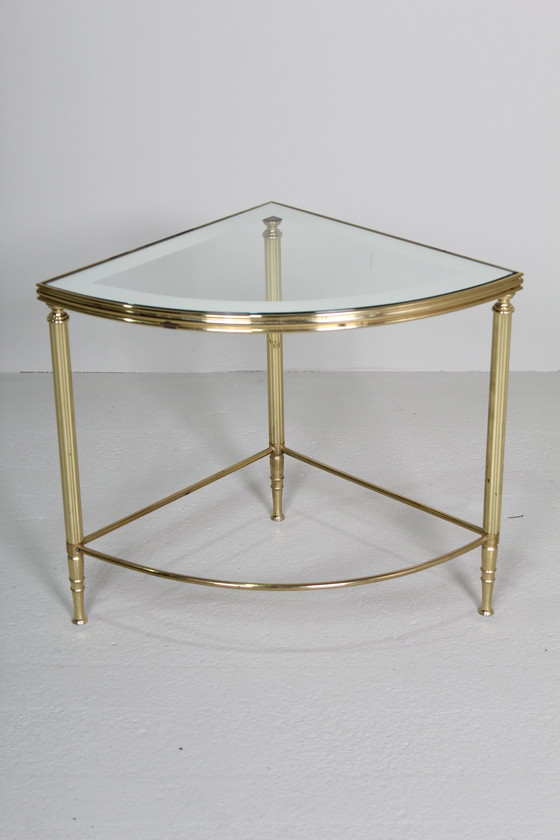 Image 1 of Table d'angle vintage, table d'appoint, table à plantes - verre, laiton 1970