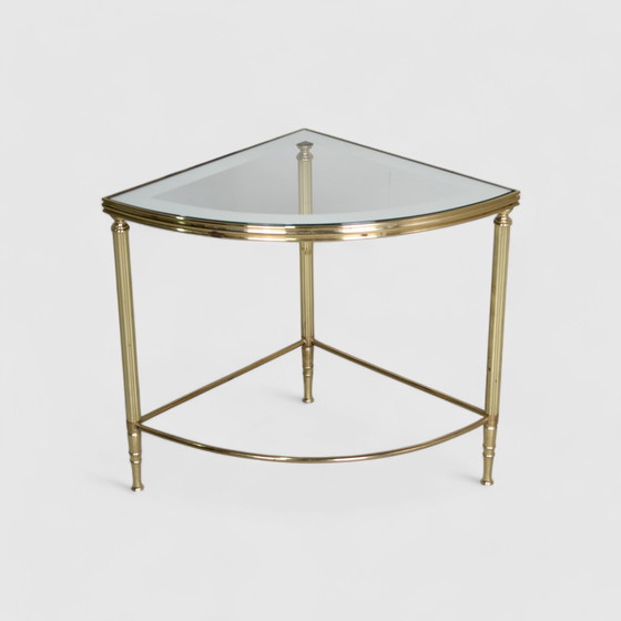 Image 1 of Table d'angle vintage, table d'appoint, table à plantes - verre, laiton 1970