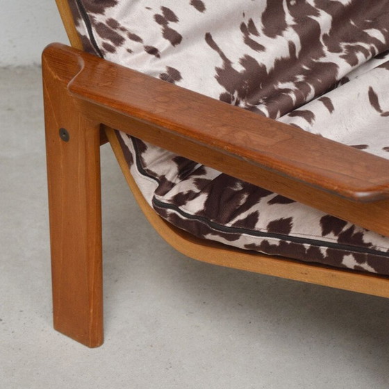 Image 1 of Paire de fauteuils vintage avec ottoman en teck et velours, Danemark 1960