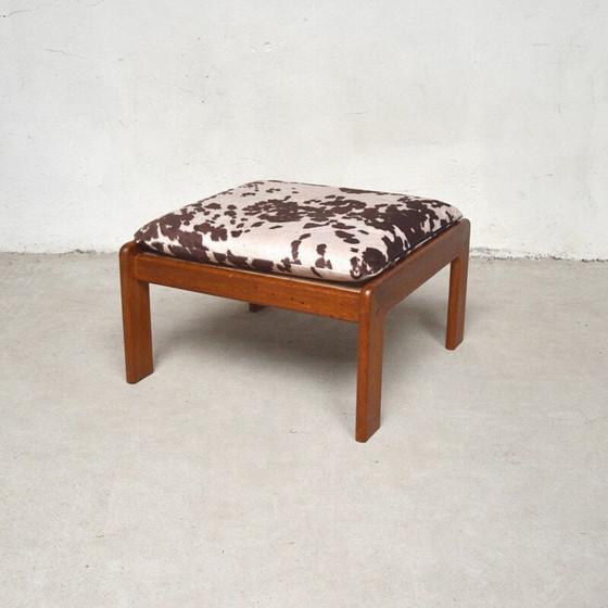 Image 1 of Paire de fauteuils vintage avec ottoman en teck et velours, Danemark 1960