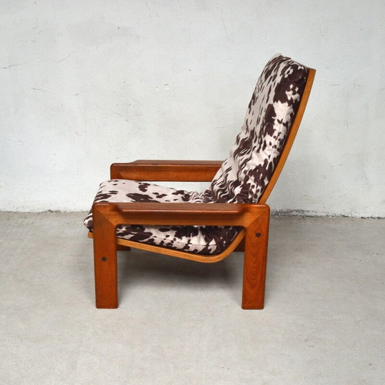 Image 1 of Paire de fauteuils vintage avec ottoman en teck et velours, Danemark 1960