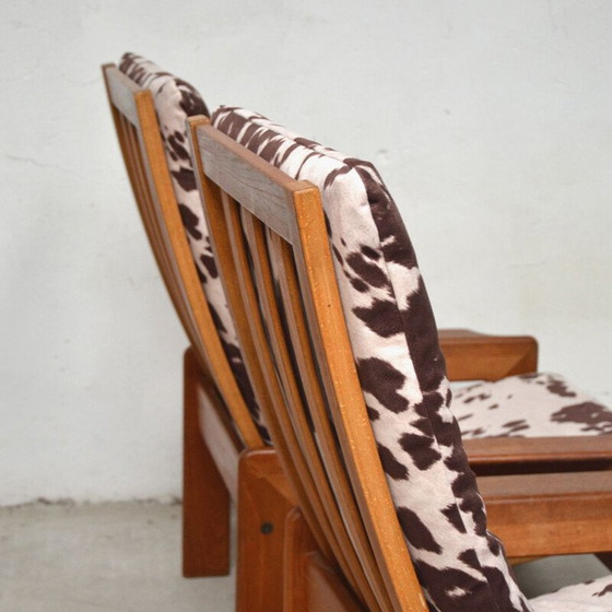 Image 1 of Paire de fauteuils vintage avec ottoman en teck et velours, Danemark 1960
