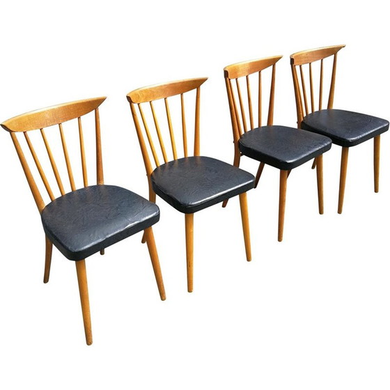 Image 1 of Ensemble de 4 chaises vintage avec barreaux 1950