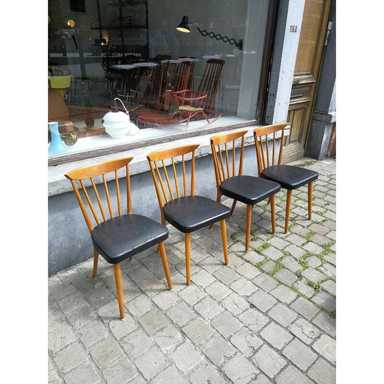 Image 1 of Ensemble de 4 chaises vintage avec barreaux 1950