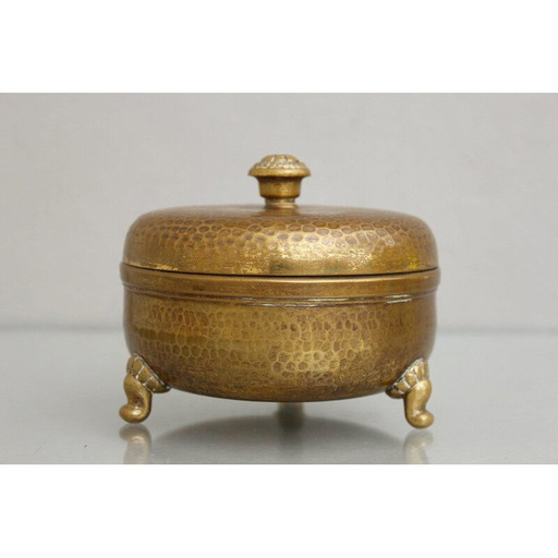 Boîte à couvercle en laiton Vintage Art Deco, Allemagne 1910