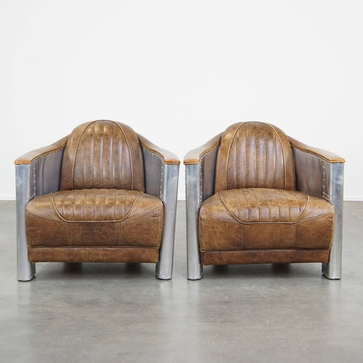 2 X Fauteuil design en cuir de bœuf