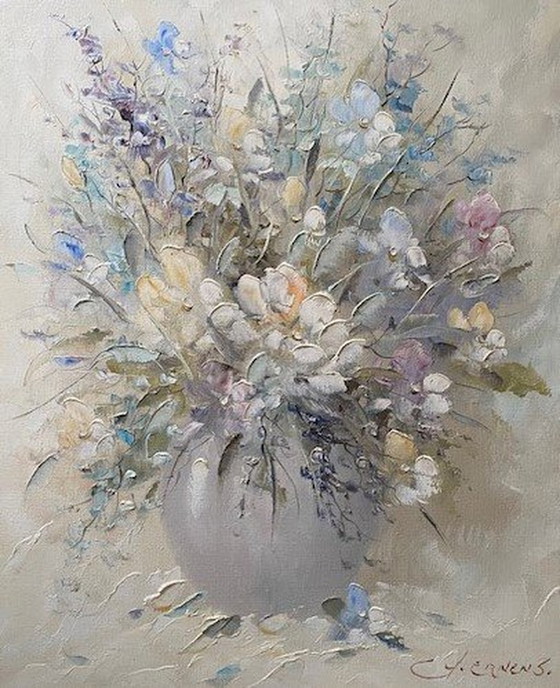 Image 1 of G.J. Ernens - Bouquet de campagne dans un vase gris