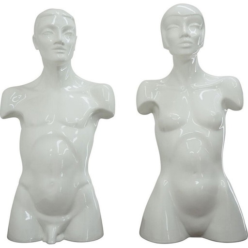 Buste en porcelaine vintage homme et femme, Italie 1980