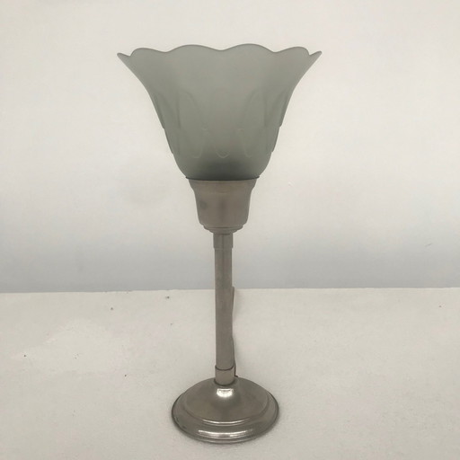 Lampe de table des années 1930 avec abat-jour Art Déco