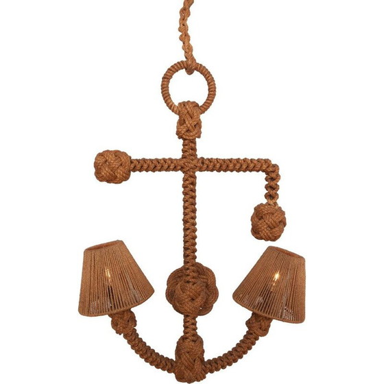 Image 1 of Lampe suspendue vintage en corde par Adrien Audoux et Frida Minet