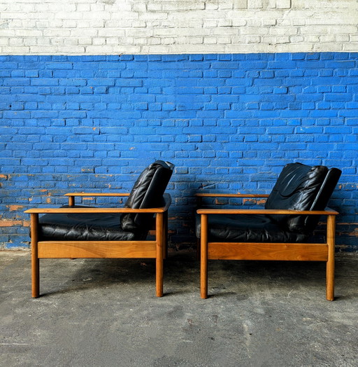 2 Chaises longues en cuir Midcentury 1960S