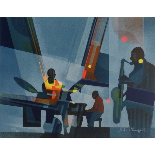 Lithographie vintage "oiseau bleu" de Sacha Chimkevitch